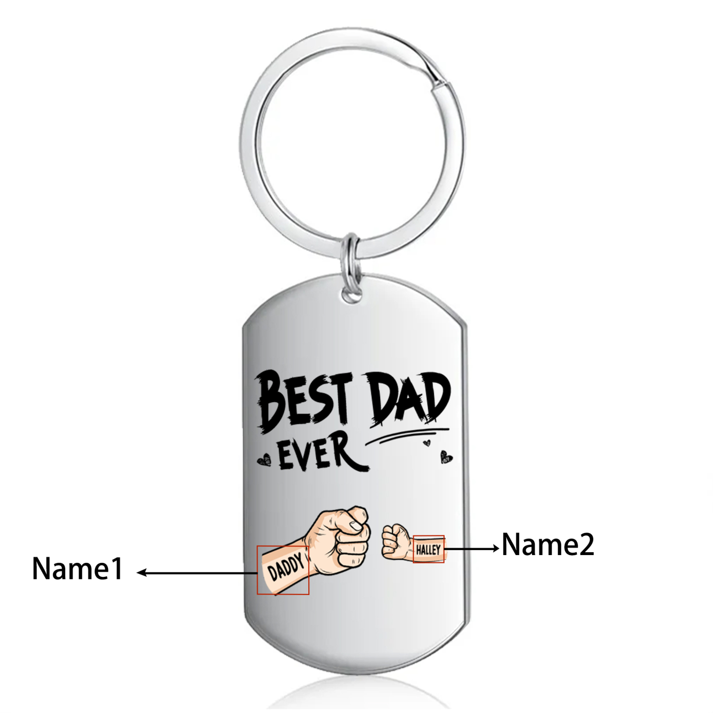 Personalised 2 Names Keychain Custom Fist Bump Keychain Father's Day Gift Best Dad Ever-Jessemade AU
