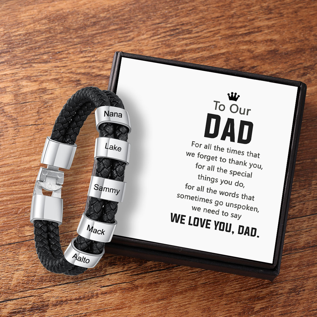 Customised Braided Leather Bracelet Engraved 5 Names Men's Bracelet Gifts For Dad-Jessemade AU