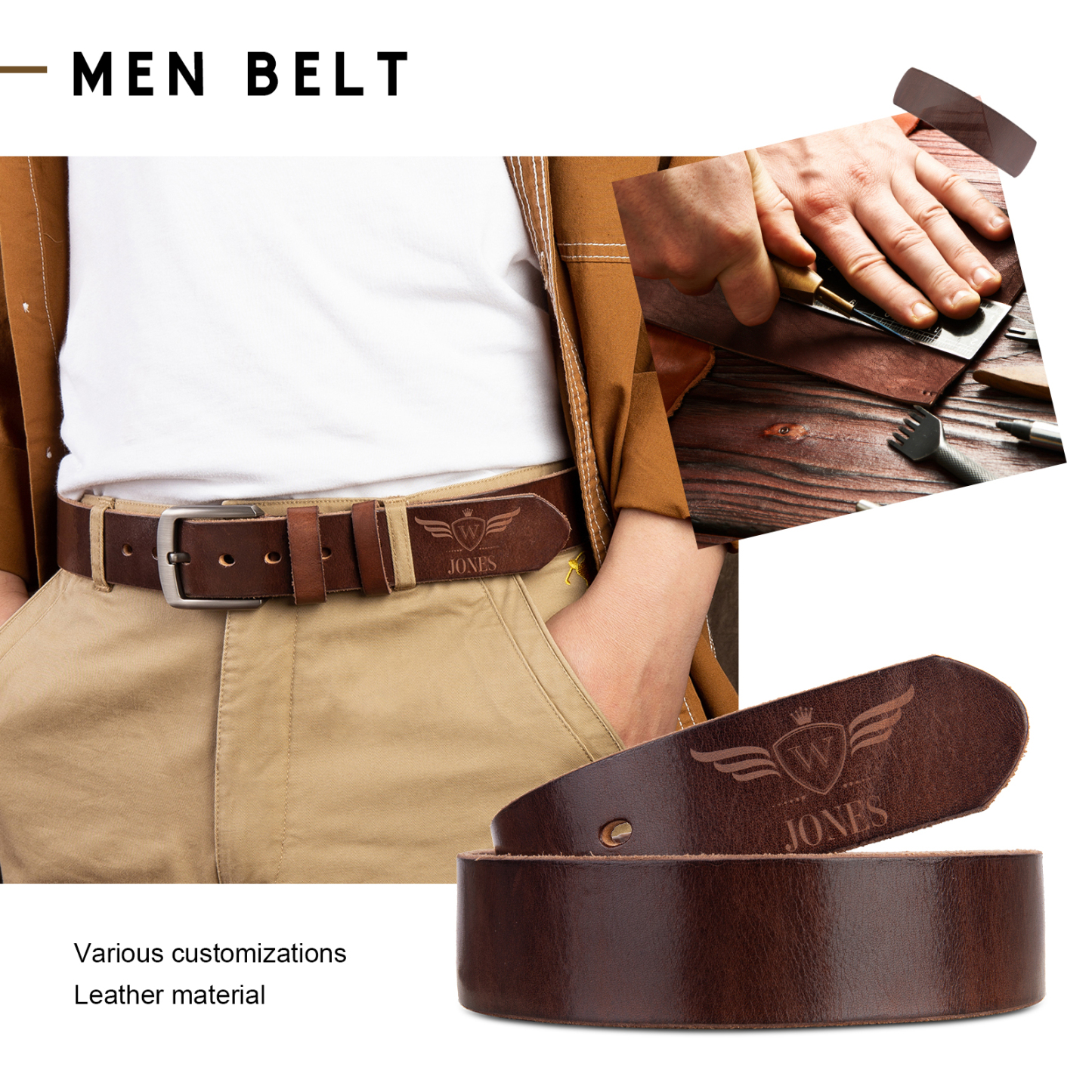 Customised Genuine Leather Belt Engraved Names Men's Belt for Him-Jessemade AU