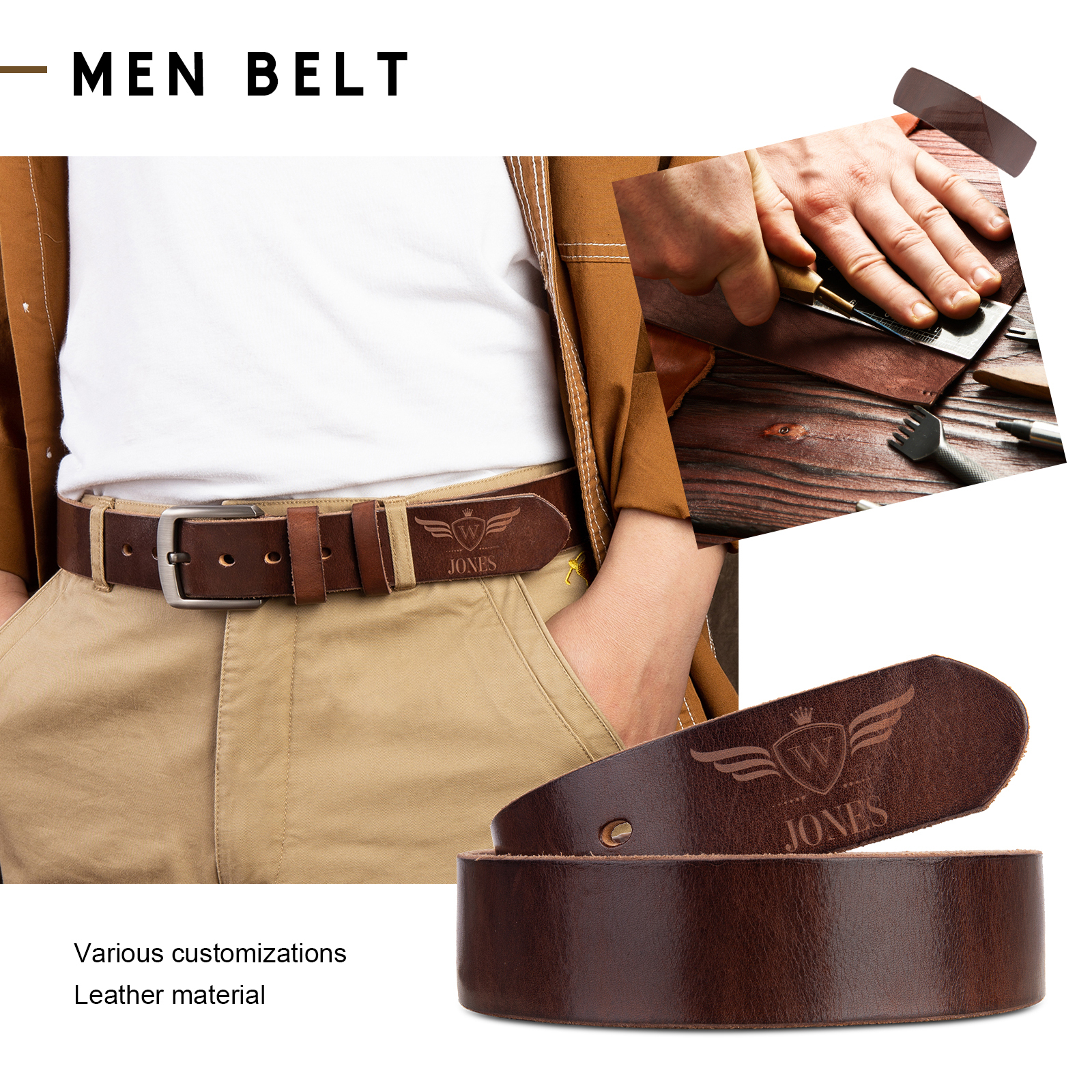 Customised Genuine Leather Belt Engraved Names Men's Belt for Him-Jessemade AU