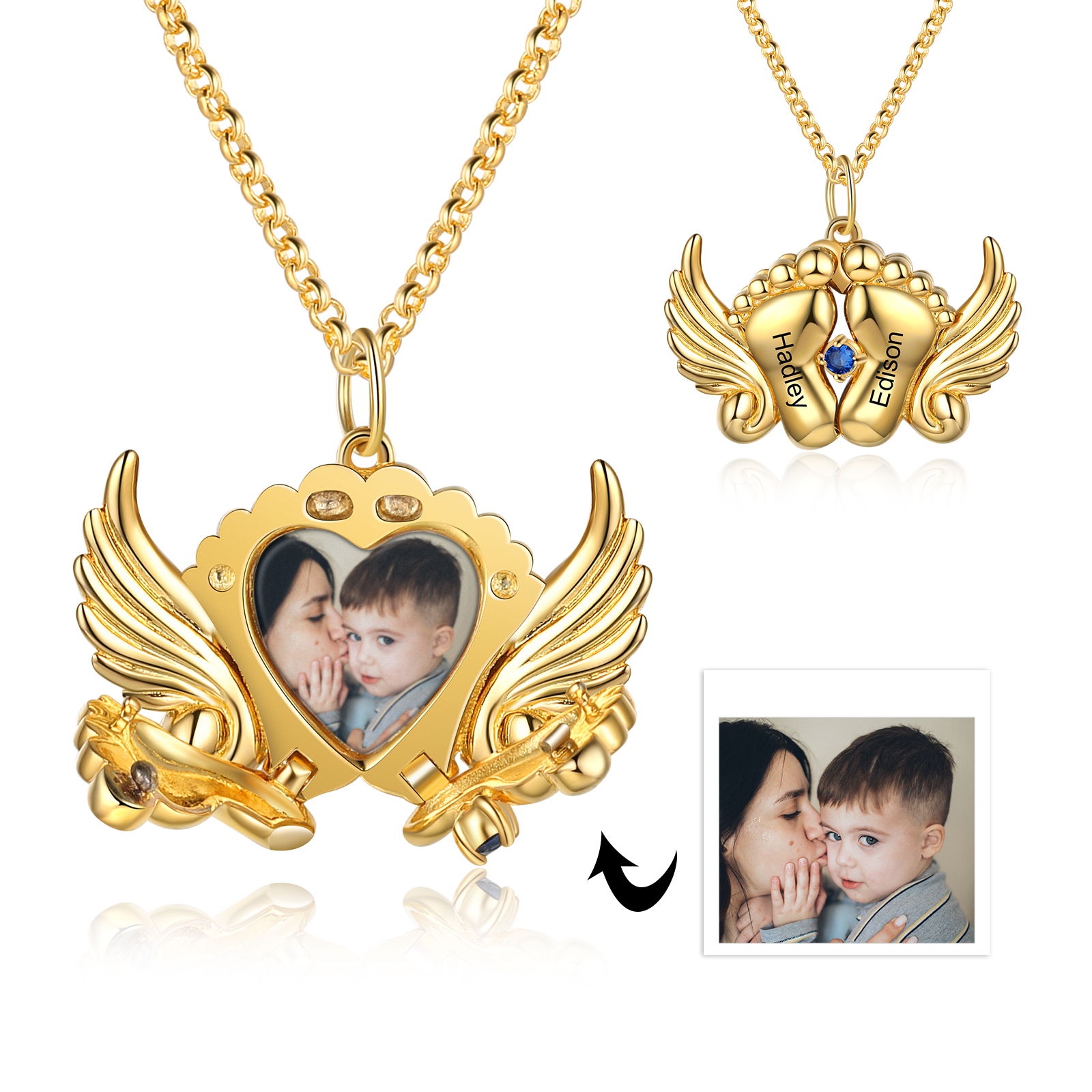 Personalised Baby Feet Photo Locket Necklace with Birthstone Custom Names Necklace-Jessemade AU