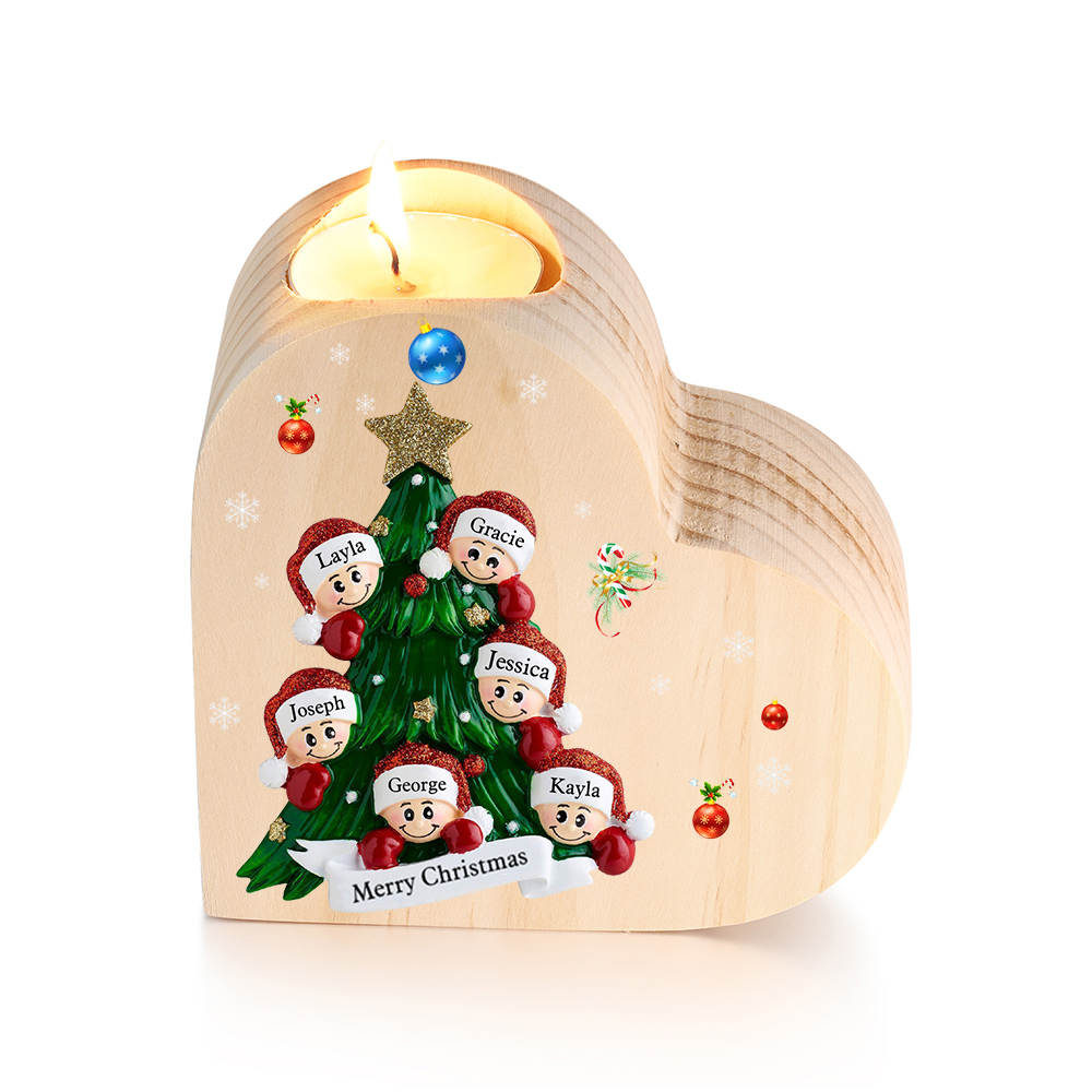 Heart-Shaped Christmas Candle Holder Engraved 6 Names Christmas Tree Candlesticks Personalised Gift for Family-Jessemade AU