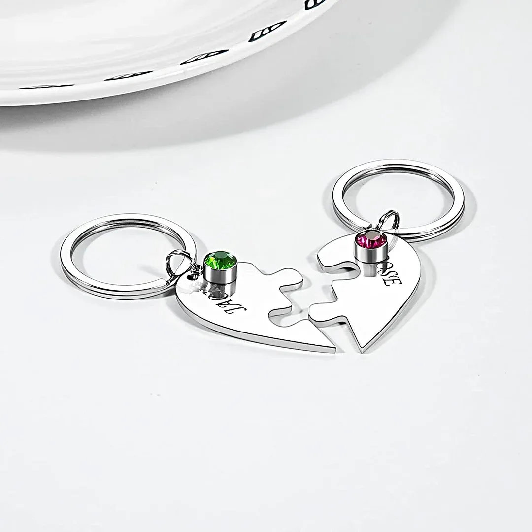 Personalised 2 Names Heart Puzzle Keychain with Birthstone Back to School Gifts for Kids-Jessemade AU