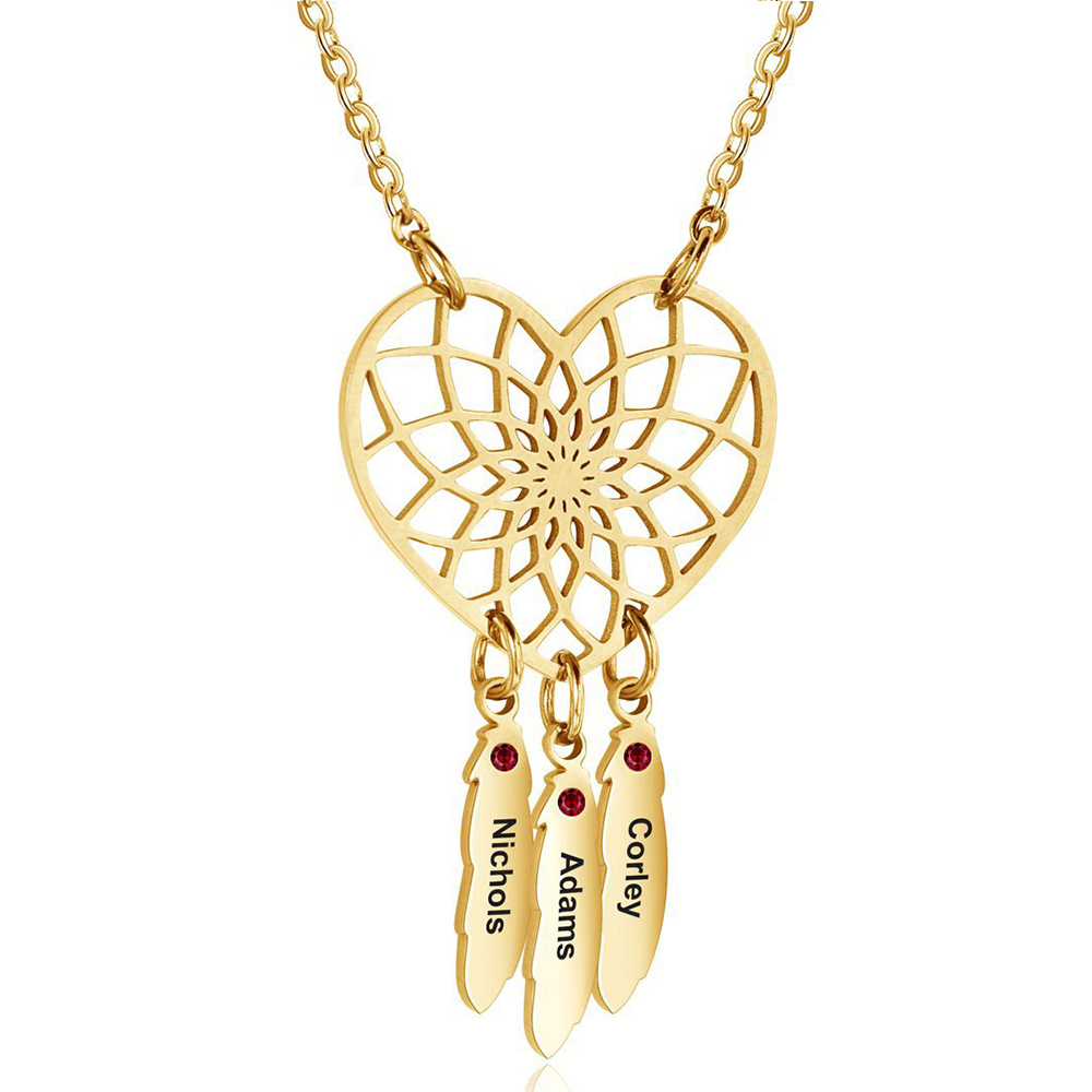 Personalised Dream Catcher Necklace With Birthstones Custom 3 Names Necklace Gifts For Her-Jessemade AU