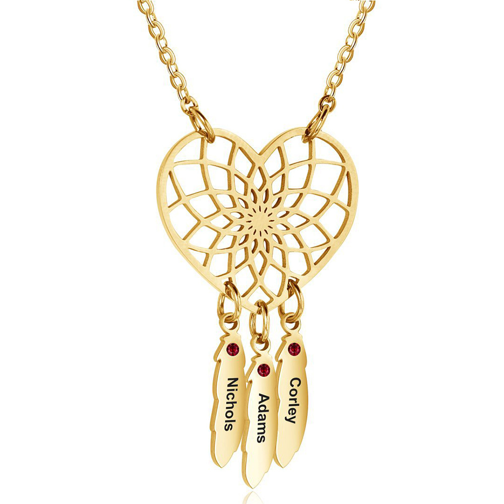 Personalised Dream Catcher Necklace With Birthstones Custom 3 Names Necklace Gifts For Her-Jessemade AU