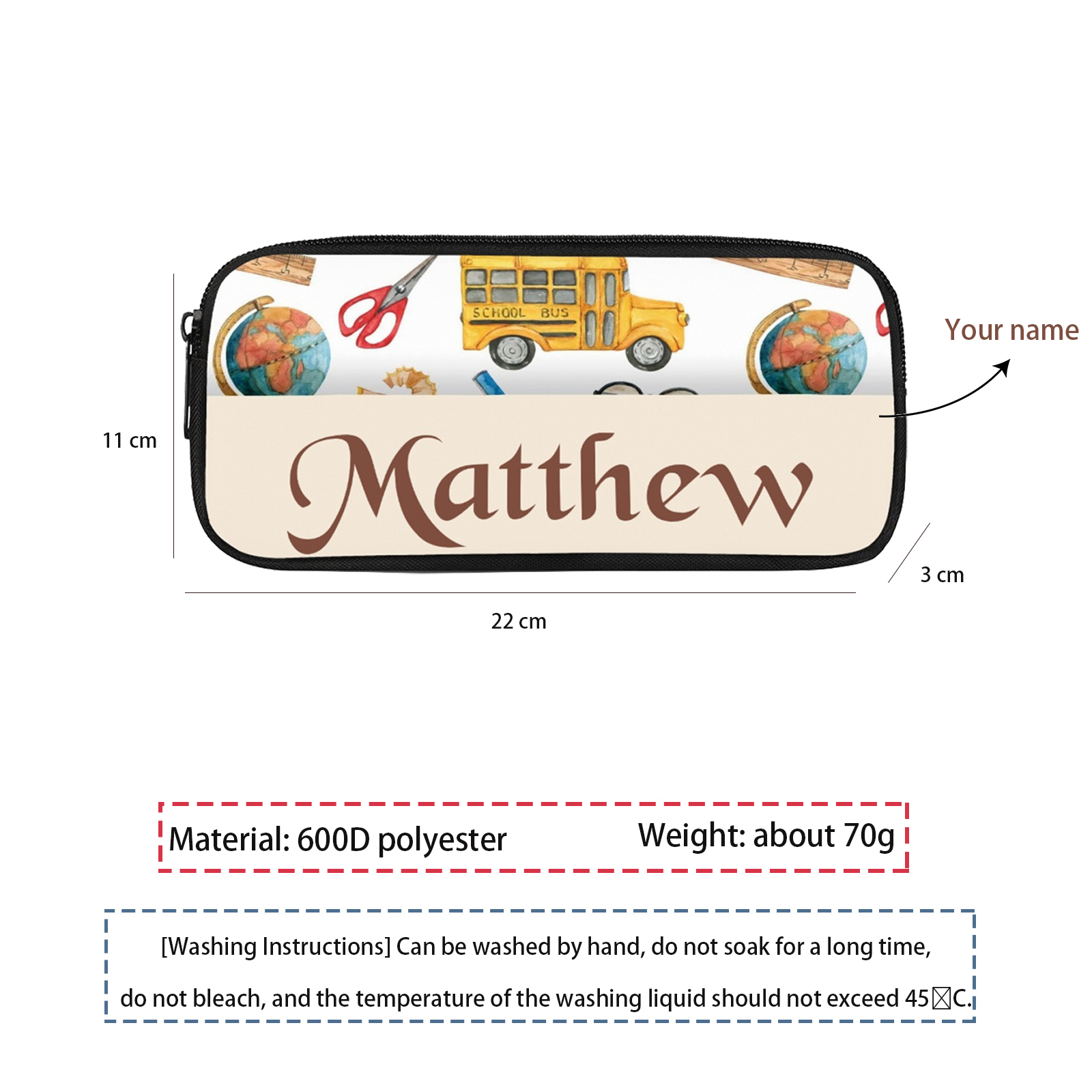 Personalised  Name Pencil Case School Bus Pen Bag Zipper Back to School Gifts for Student-Jessemade AU