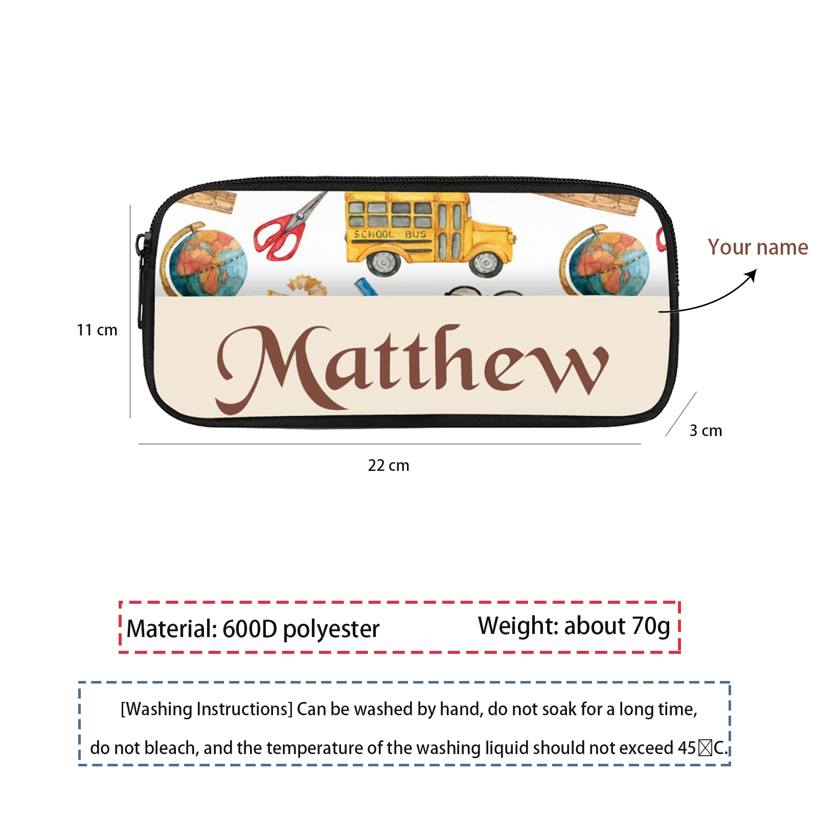 Personalised  Name Pencil Case School Bus Pen Bag Zipper Back to School Gifts for Student-Jessemade AU