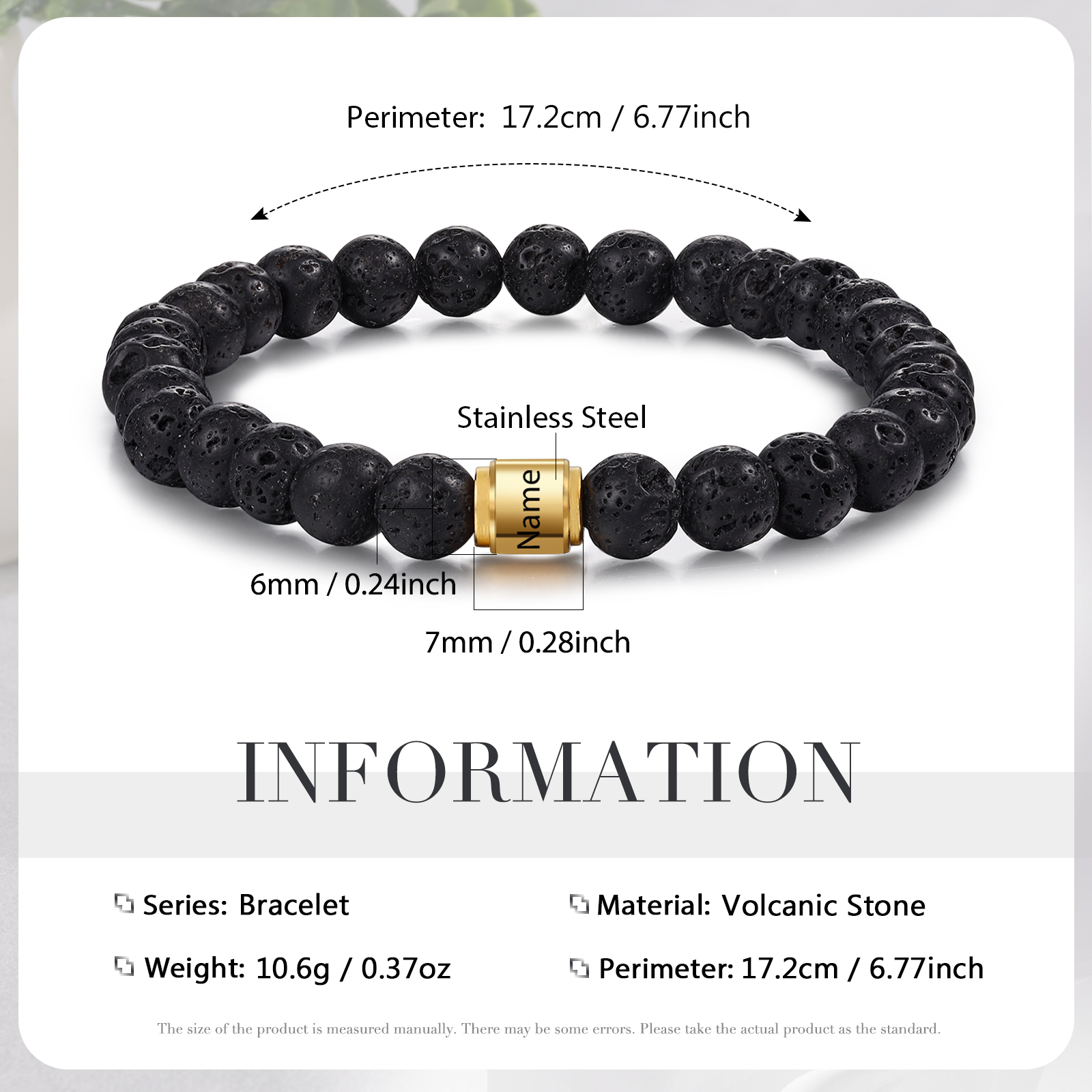 1 Name - Personalised Men's Bracelet Customised Name Beaded Bracelet Volcanic Stone Bracelet Gift for Him-Jessemade AU