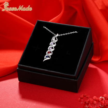 Personalised Necklace Cascading Pendant with 5 Birthstones Engraving 5 Names Gifts for Her-Jessemade AU