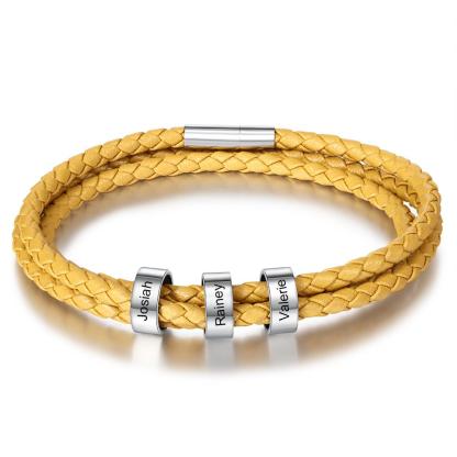 Personalised Braided Leather Bracelet for Men With Custom Engraved 2-6 Names Beads - Father's Day Gifts for Dad | Jessemade-Jessemade AU