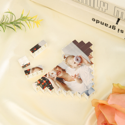 Customised Heart Shape Building Blocks Puzzle Personalised Photo Brick Square Shape Puzzle Kids Couple BBF Family Gift-Jessemade AU