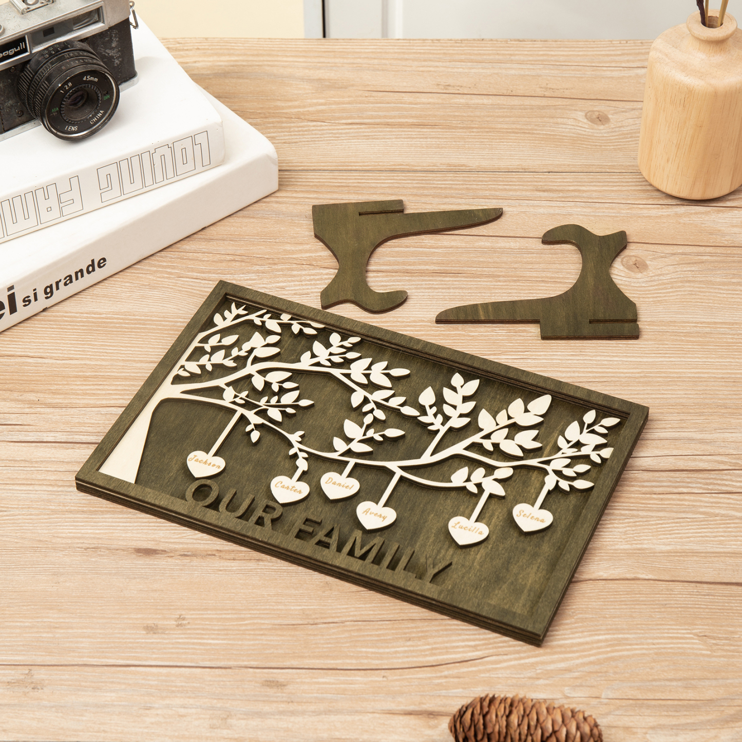 Family Tree Wood Frame Personalised Family Tree Sign Engrave 6 Names Keepsake Gifts-Jessemade AU