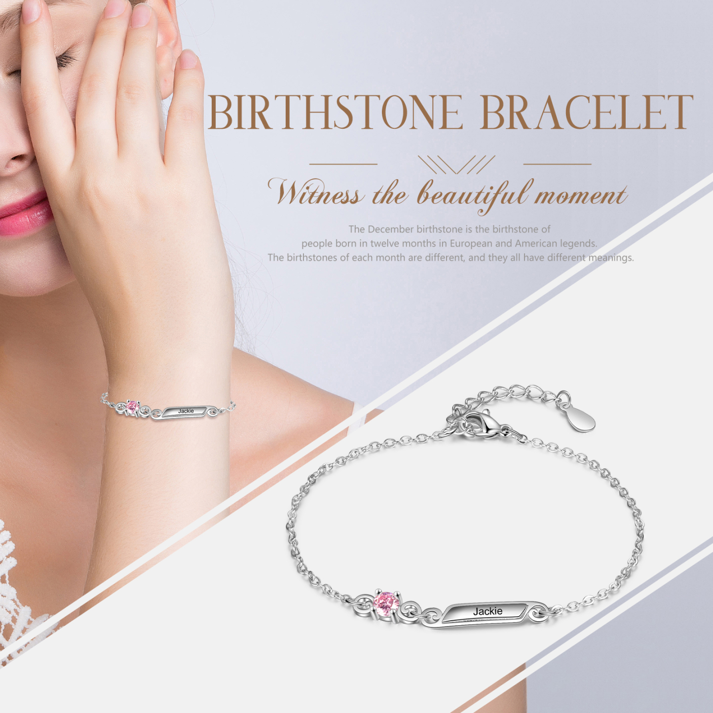 Personalised Family Name Bracelet With 1 Birthstones Engraved Names Gift For Her-Jessemade AU