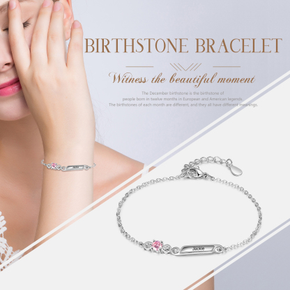 Personalised Family Name Bracelet With 1 Birthstones Engraved Names Gift For Her-Jessemade AU