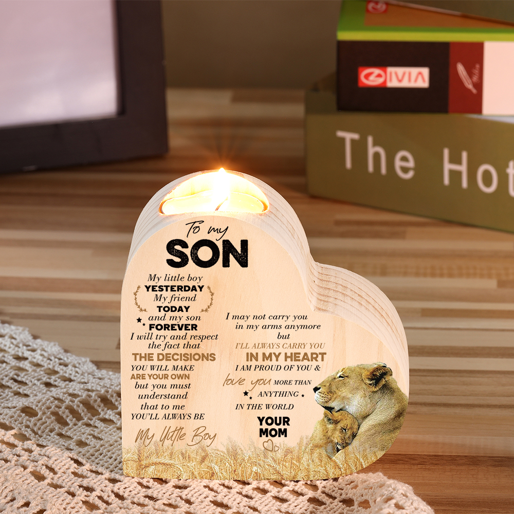 To My Son Wooden Heart Candle Holder "I will always be there " Gifts For Son-Jessemade AU