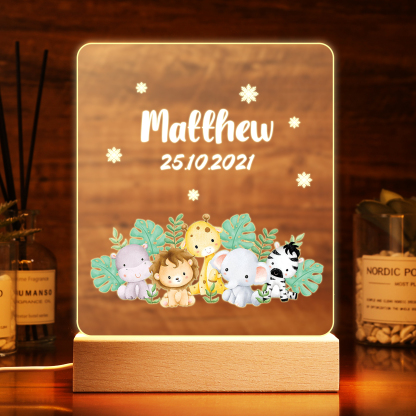 Personalised Name Night Light Animal Zoo LED Night Light Custom Date Nursery Birthday Gifts For Kids-Jessemade AU