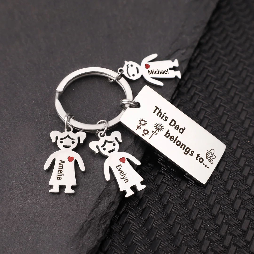 Personalised Family Keychain with 3 Kid Charms Engrave Names-Jessemade AU