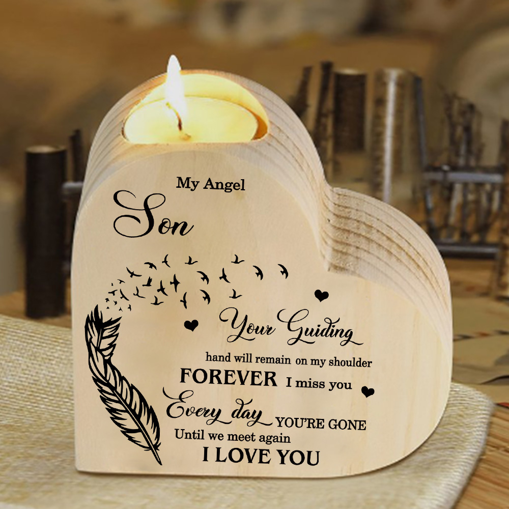 My Angel Son Wooden Heart Candle Holder Memorial Candlesticks "Until we meet again"-Jessemade AU