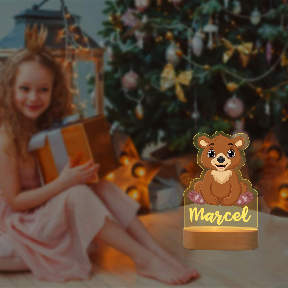 Custom Name Brown Bear Night Light LED Lamp Gifts For Kids-Jessemade AU