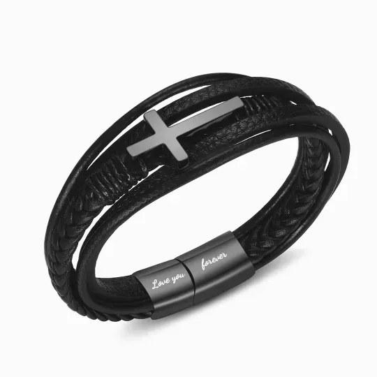 To My Man Pray Through It Leather Cross Bracelet Personalised 2 Names Gifts for Him-Jessemade AU