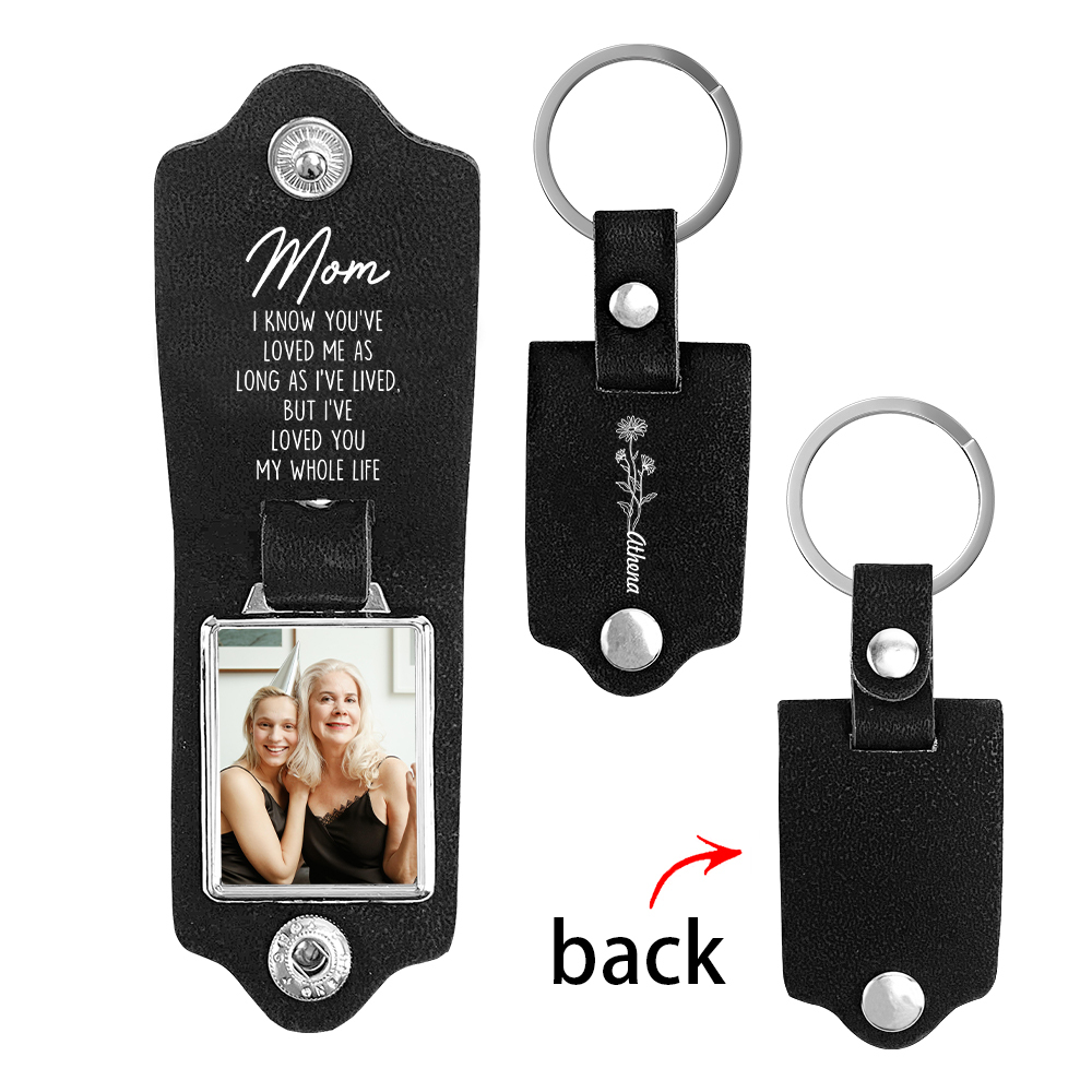 Personalised Photo & Birth Flower &  Name Keychain Leather Keychain - I Know You've Loved Me As Long As I've Lived-Jessemade AU