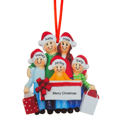 Personalised Family Of 5 Decorating Christmas Tree Ornament-Jessemade AU