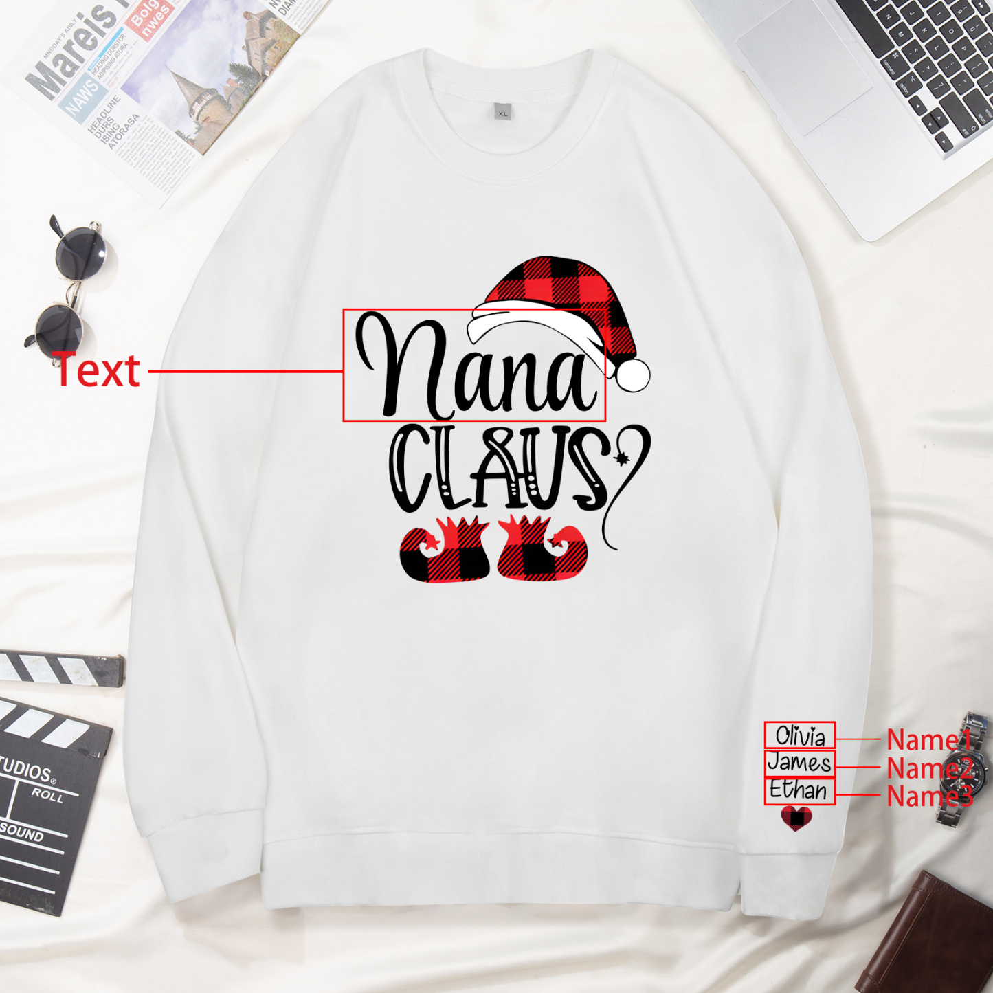 3 Names - Personalised Christmas Sweatshirt Custom Name & Text Sweatshirt Nana Claus Sweatshirt Gift for Family -Jessemade AU