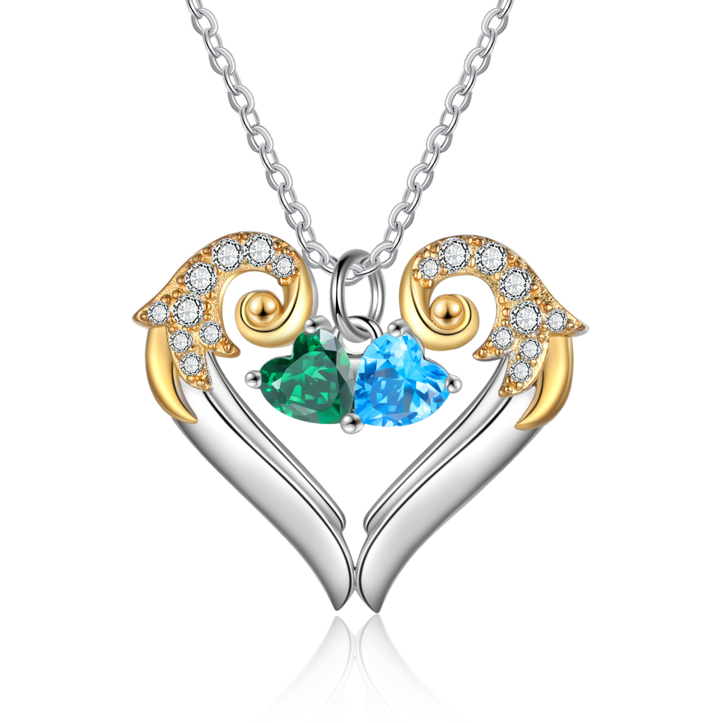 Personalised Heart Wings Necklace With 2 Birthstones Engraved Names Best Gift For Her-Jessemade AU