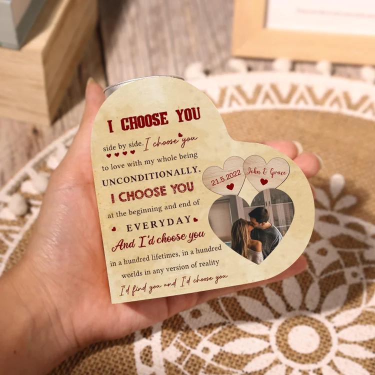 Personalised Couple Heart Candle Holder I Choose You Wooden Candlesticks Valentines Gift-Jessemade AU