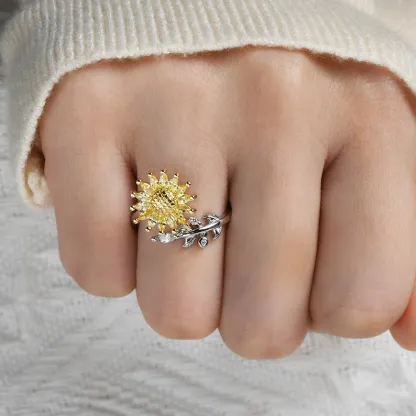 For Daughter-S925 Sunflower Fidget Ring Anxiety Spinning Ring" It Can Drive Away Your Anxiety"-Jessemade AU