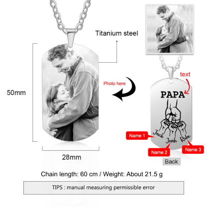 Personalised Fist Bump Necklace with 3 Kids' Names Custom Photo Necklace For Father-Jessemade AU