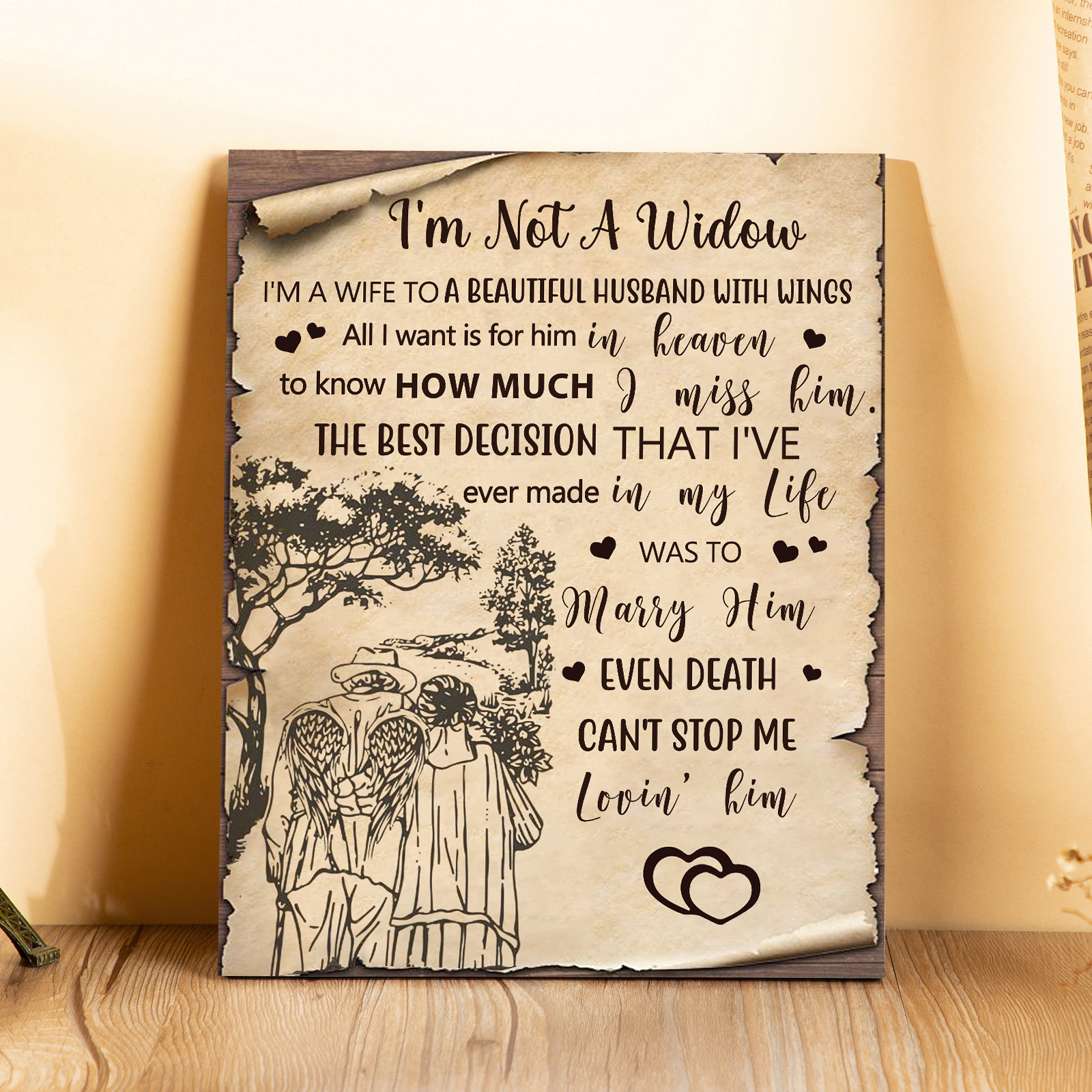 Old Couple Memorial Wooden Plaque Art Decorations Picture Board Desktop Ornaments - I'm Not A Widow-Jessemade AU