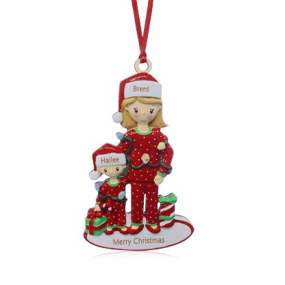 2 Names - Parent Single Mom with 1 Kid Family Christmas Ornament Custom Name & Text Wooden Hanging Ornaments Personalised Gift -Jessemade AU
