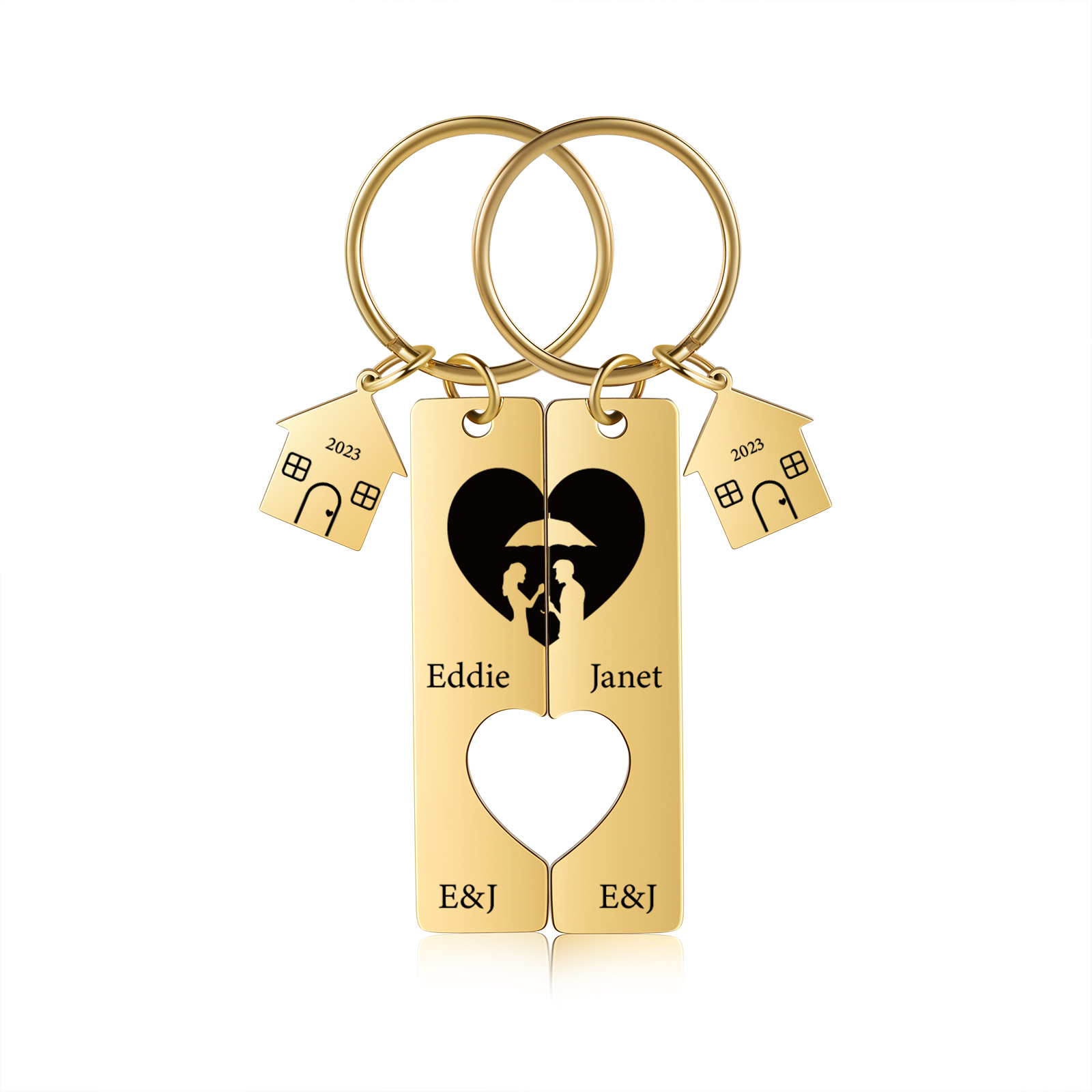 Personalised Couple Keychain Custom 2 Names & Letters & Years Metal Keyring Heart Matching Keychains for Couples-Jessemade AU