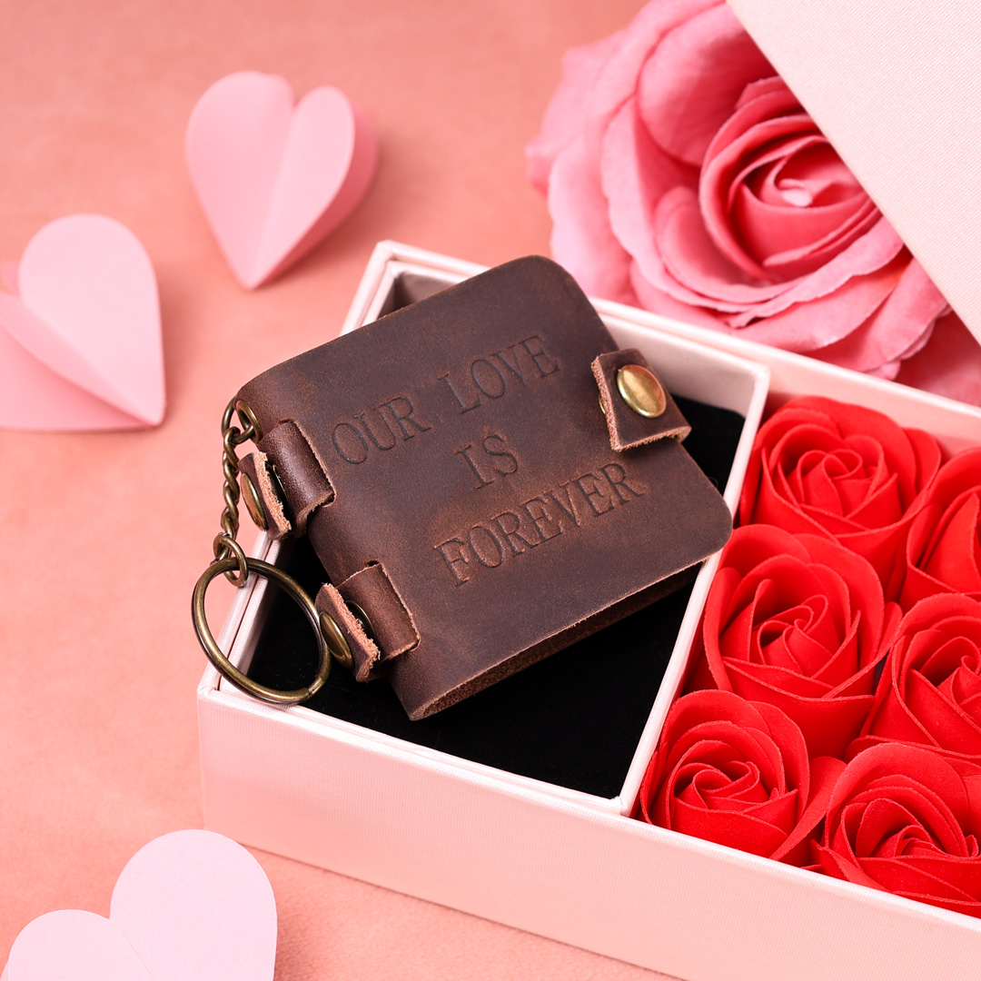 "Our Love Is Forever" Photo Album Keychain Custom 10 Photos Leather Keychain Romantic Gifts-Jessemade AU