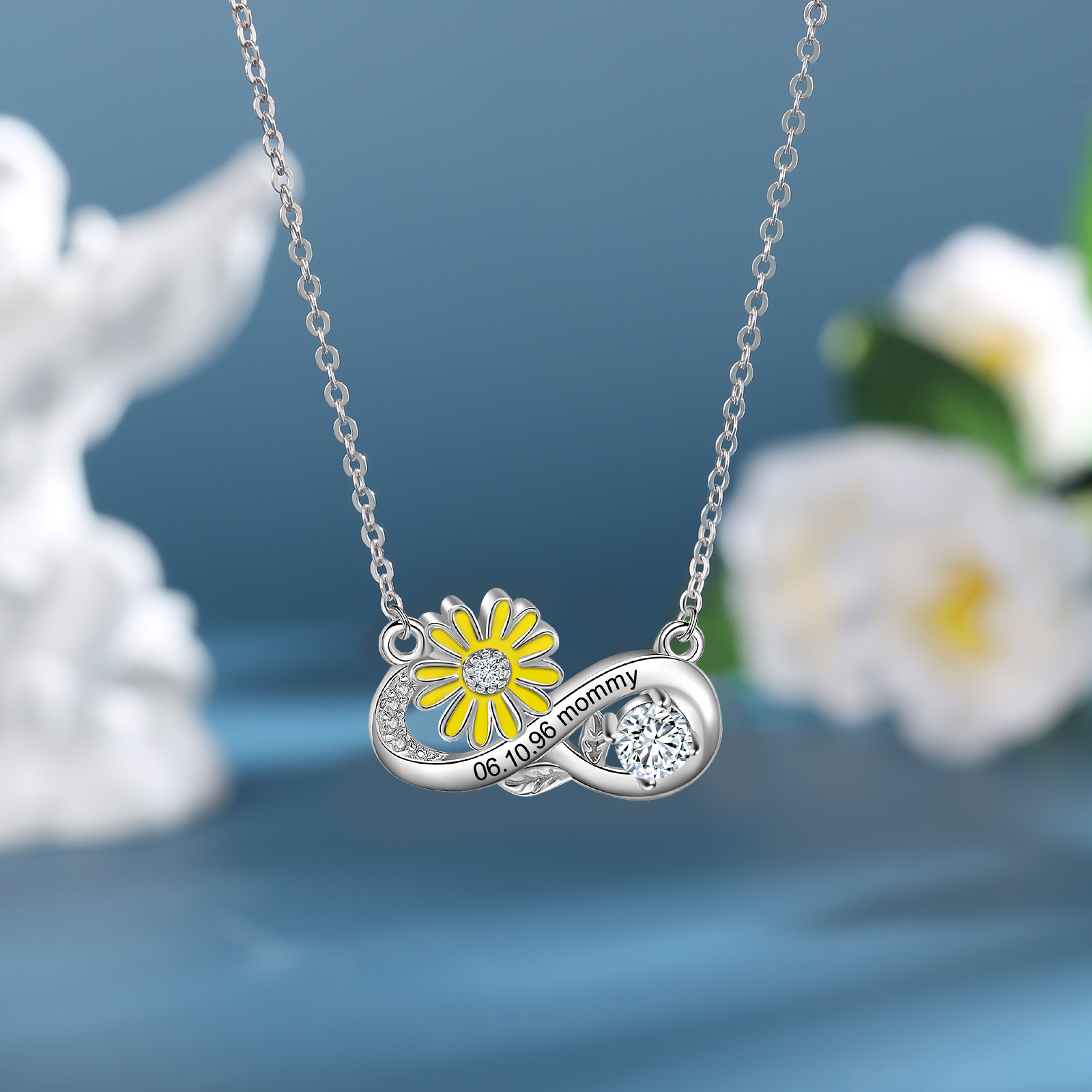 Personalised April Birthflower Necklace With Birthstone Gift For Women-Jessemade AU
