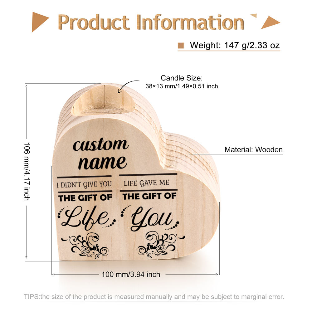 Personalised Wooden Heart Candle Holder "Life Gave Me The Gift of You"-Jessemade AU