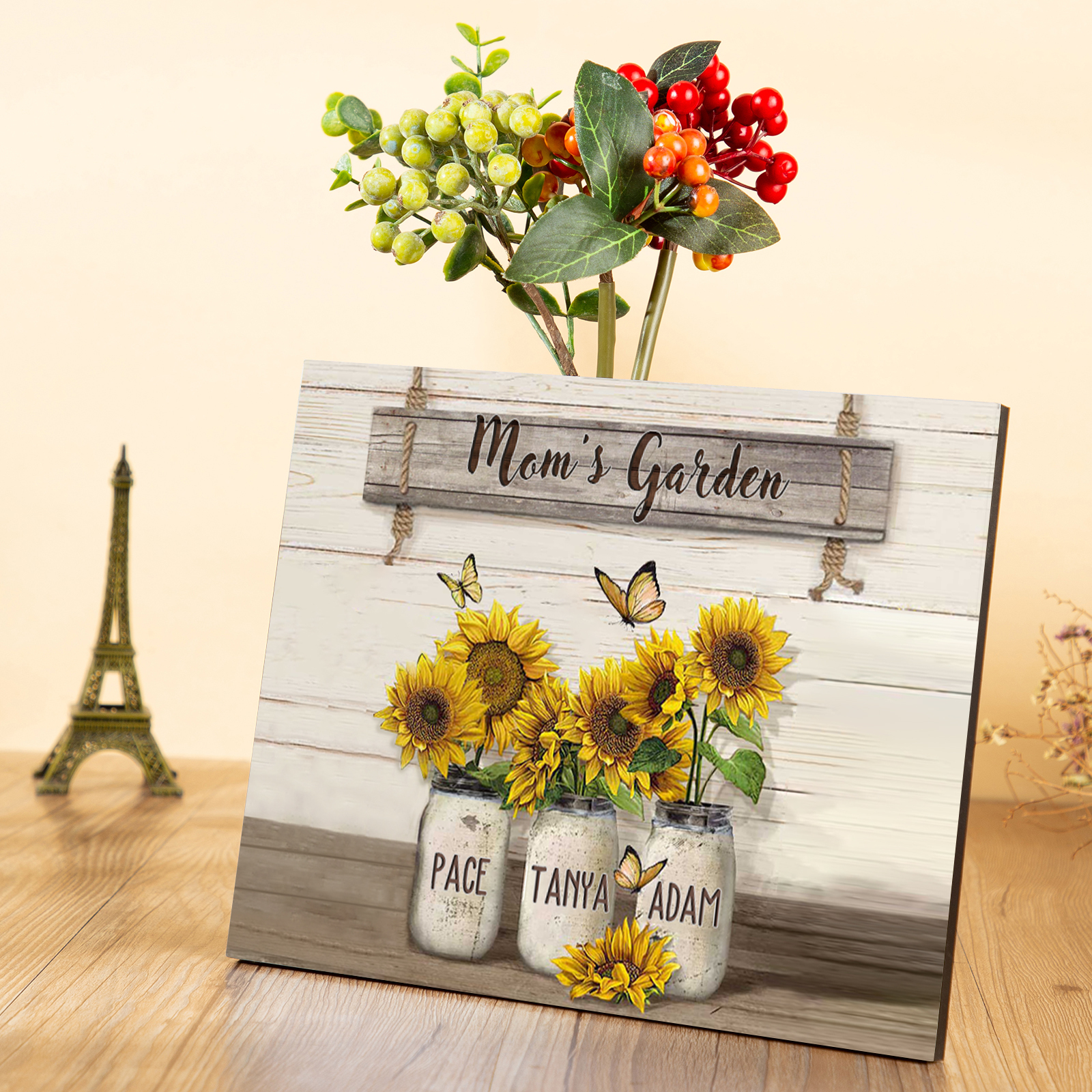 3 Names - Personalised Wooden Plaque Sunflowers Customised with Text Home Decoration Gift for Mother/Grandma-Jessemade AU