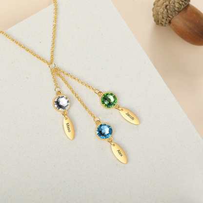 Personalised Bar Necklace With 3 Birthstones Engraved Names Necklace Best Gift For Mother-Jessemade AU