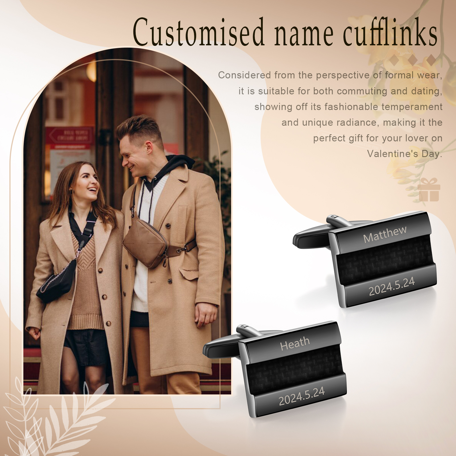 Personalised Men's Cufflinks Custom 2 Names Engraved 2 Dates Metal Cufflinks Wedding Gift for Him-Jessemade AU