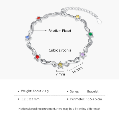 Personalised Star Bracelet With 7 Birthstones Engraved Names Bracelet Gift For Women-Jessemade AU