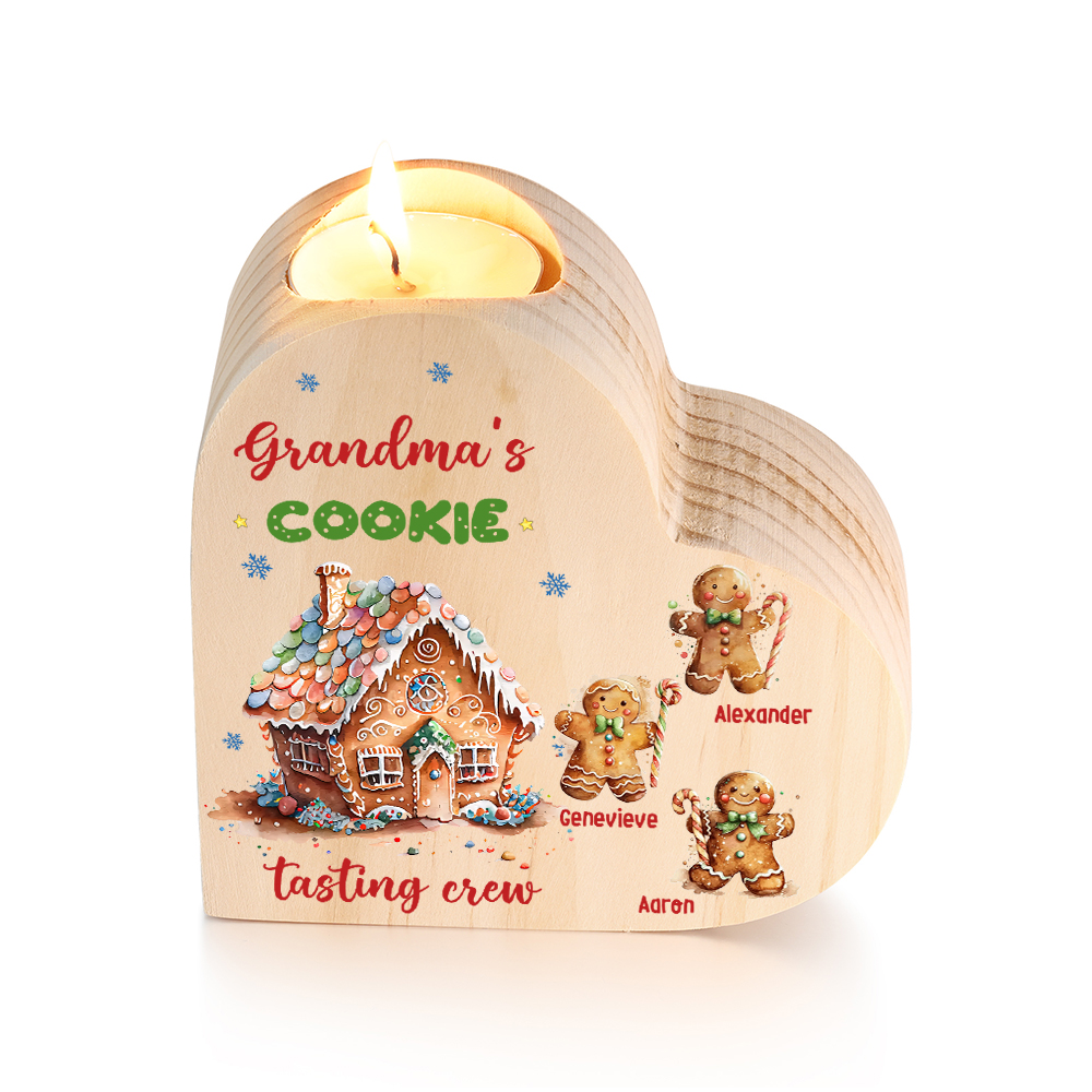 Heart-Shaped Christmas Candle Holder Engraved 4 Names Cookie Candlesticks Personalised Gift for Mum Grandma-Jessemade AU
