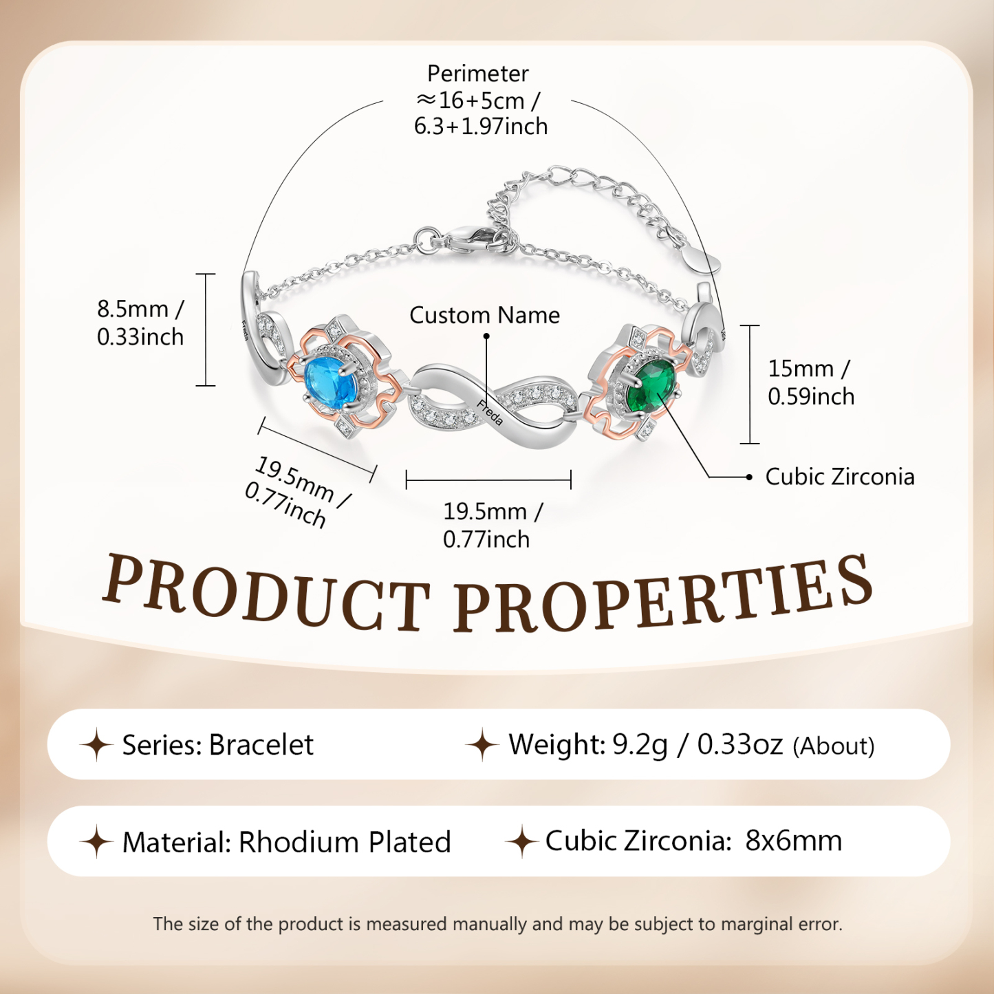 Infinity Bracelet Personalised 2 Birthstones Engraved 3 Names Women's Bracelets Birthday Gift for Her-Jessemade AU