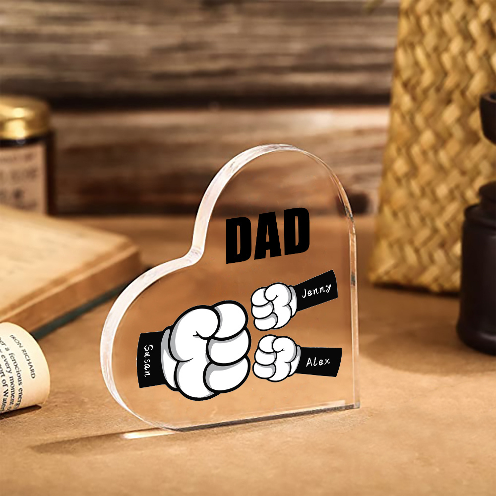 Personalised Acrylic Heart Keepsake Custom 3 Names & 1 Text Fist Bump Ornaments Gifts for Dad/Grandpa-Jessemade AU