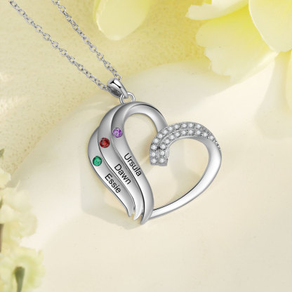 Personalised Heart Pendant Necklace Custom 3 Birthstones Engraved 3 Names Necklace Gift for Her-Jessemade AU