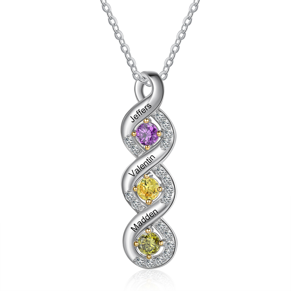 Personalised DNA Necklace With 3 Birthstones Engraved Names Gift For Women-Jessemade AU