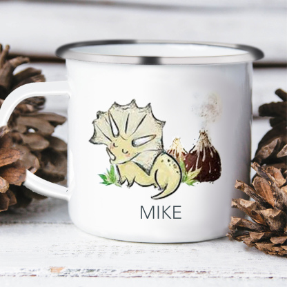 Personalised Enamel Mug Customised Name Dinosaur Cup Camping Mug Birthday Gift for Kids - Triceratops-Jessemade AU
