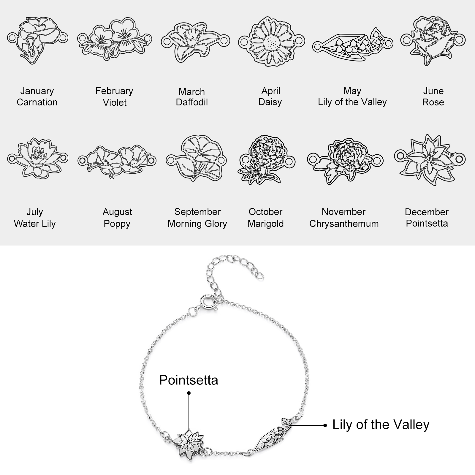 Personalised 2 Birth Flowers Elegant Woman's Bracelet-Jessemade AU