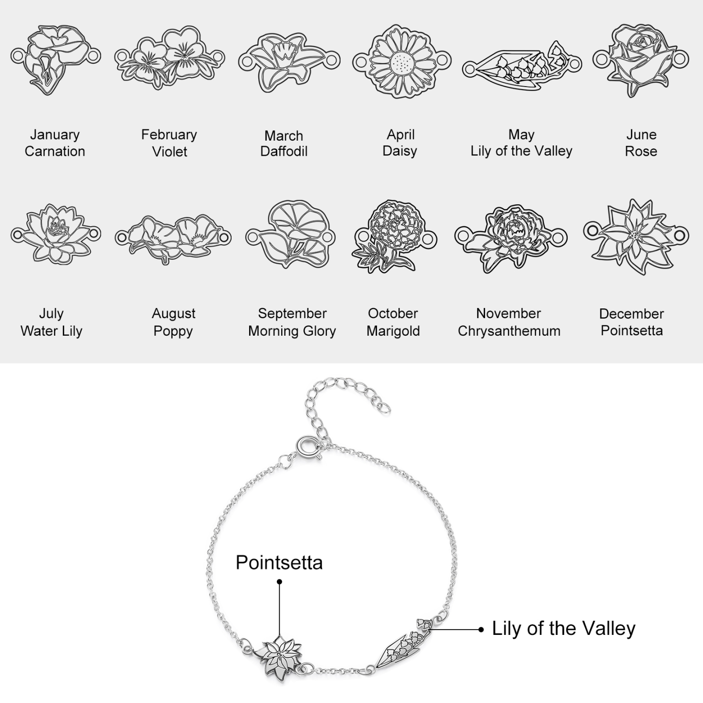 Personalised 2 Birth Flowers Elegant Woman's Bracelet-Jessemade AU