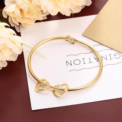 Love Bracelet with 2 Heart Pendant Engraved Bangle Bracelet Gift for Mother-Jessemade AU